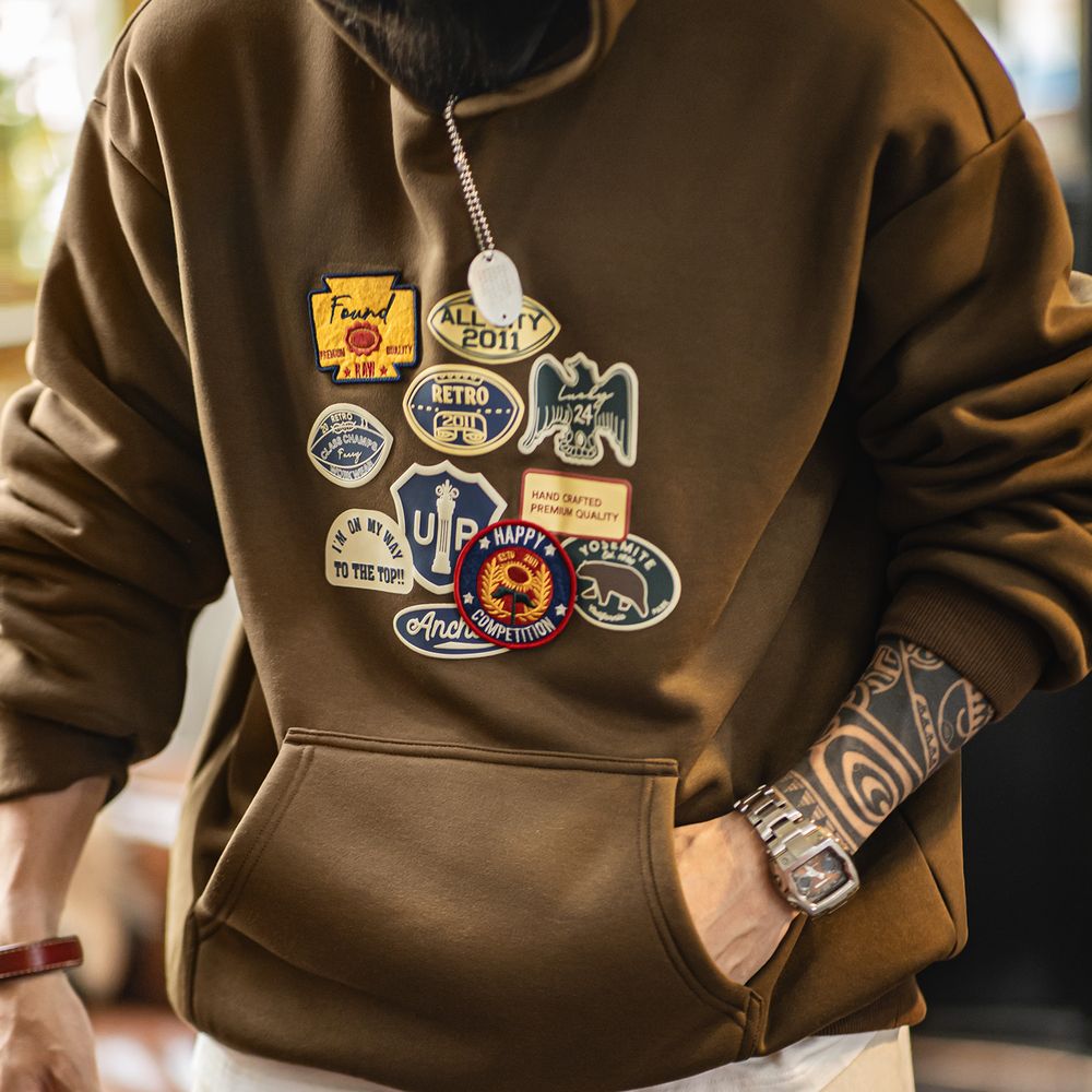 Sherpa Hoodie Fleece - Maden Vintage Erkek İşlemeli Rozetli Kapüşonlu