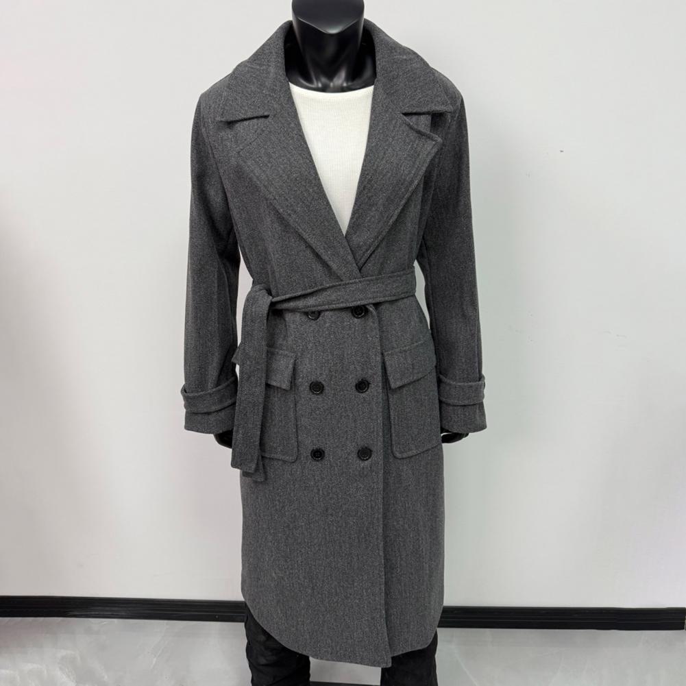 Wool Coat Peacoat - Uzun Kollu Kadın Ceket, Kemerli Çift