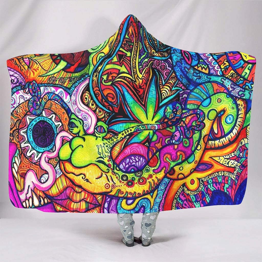 Sherpa Hoodie Fleece - Soyut Parlak Trippy Gökkuşağı Kapşonlu Battaniye