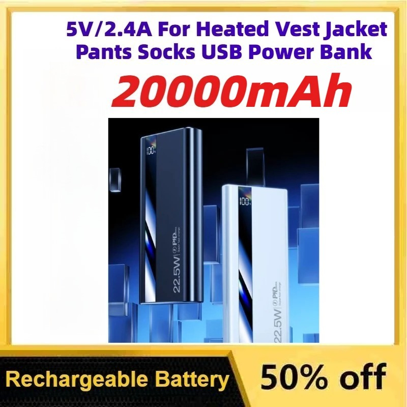 Heated Vest Battery - 10000-20000mAh 5V/2.4A Taşınabilir Güç Bankası Lityum