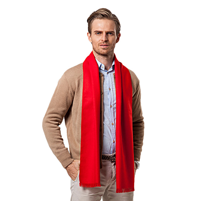 Wool Scarf Men - Moda Kış Düz Renk Erkekler Kırmızı