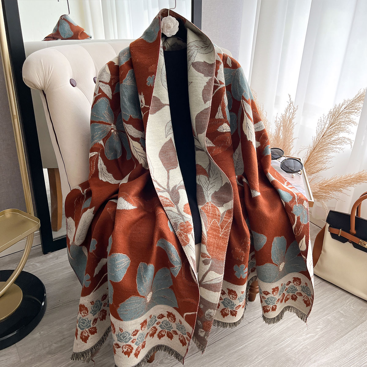 Cashmere Pashmina Wrap - Kadınlar Kalınlaşmak Lüks Kış Paisley İki
