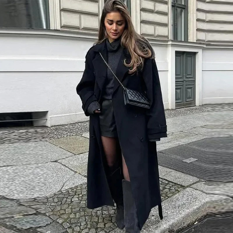 Şık Gri Kemerli Uzun Suni Yünl - Wool Coat Peacoat incelemesi ve fiyatı