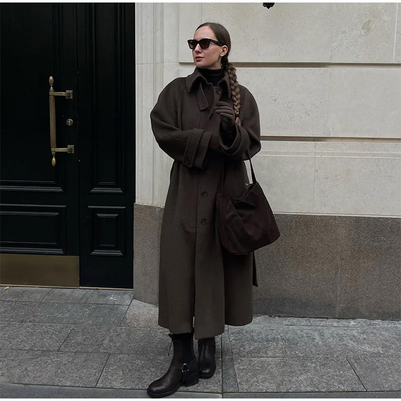 Şık Gri Kemerli Uzun Suni Yünl - Wool Coat Peacoat incelemesi ve fiyatı