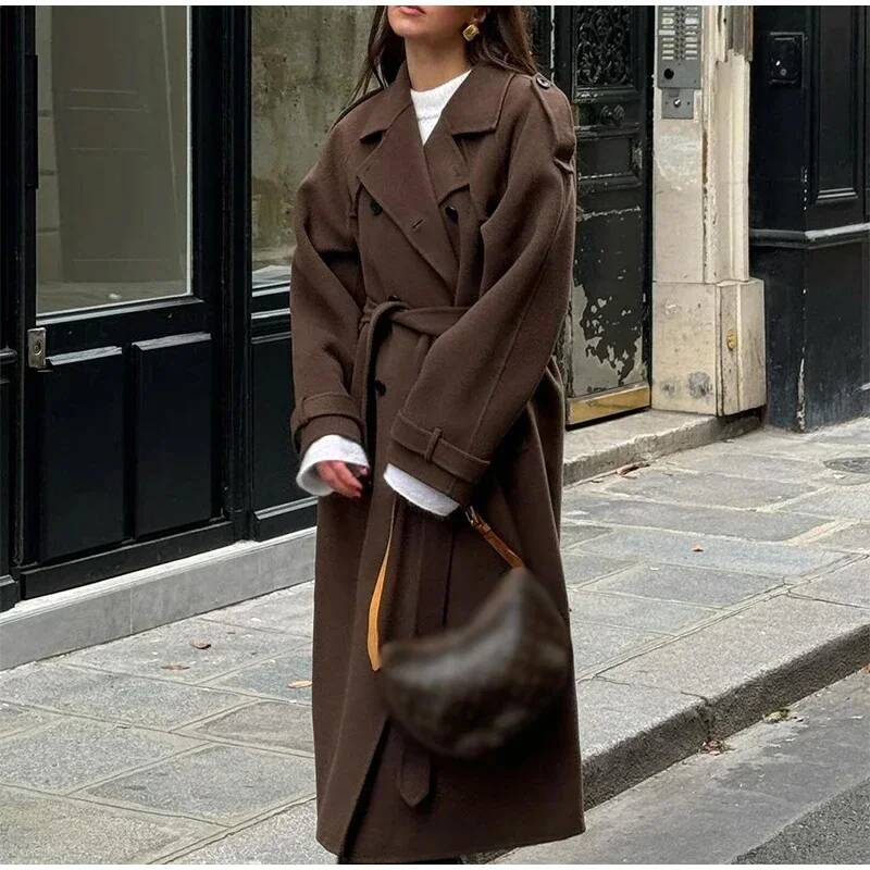 Zarif Gri Kemerli Uzun Suni Yü - Wool Coat Peacoat incelemesi ve fiyatı