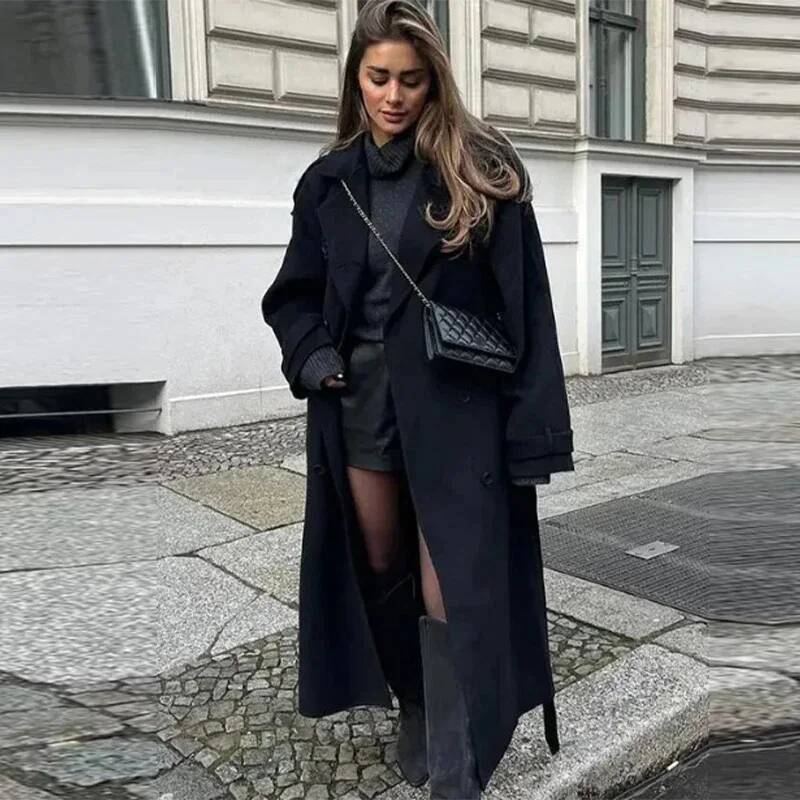 Zarif Gri Kemerli Uzun Suni Yü - Wool Coat Peacoat incelemesi ve fiyatı