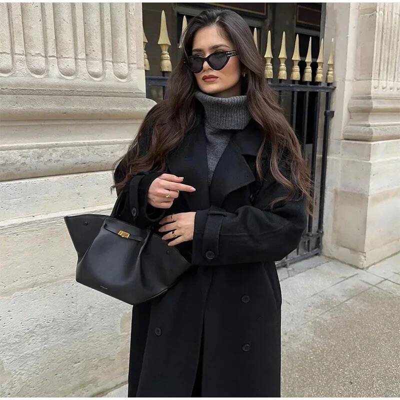 Zarif Gri Kemerli Uzun Suni Yü - Wool Coat Peacoat incelemesi ve fiyatı